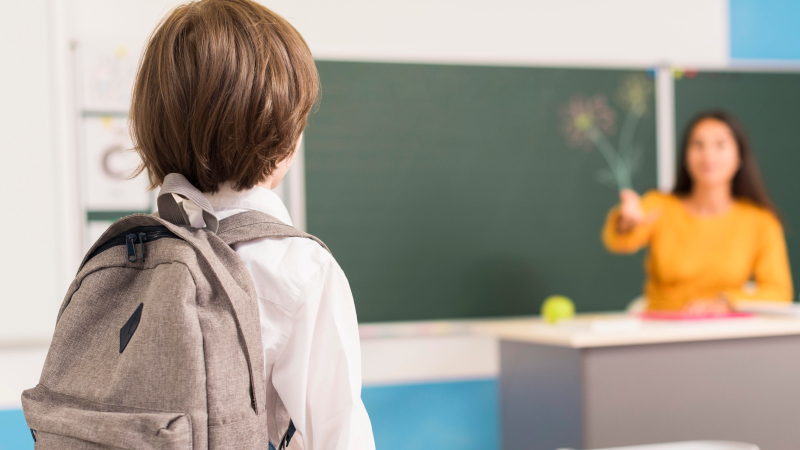 Ученик с учителем в классе