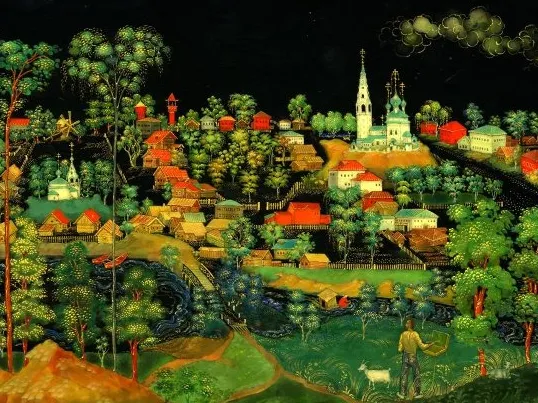 И. Ливанова и В. Зотов. Шкатулка «Пейзаж». 1978 г. Государственный музей Палехского искусства. Ивановская область.