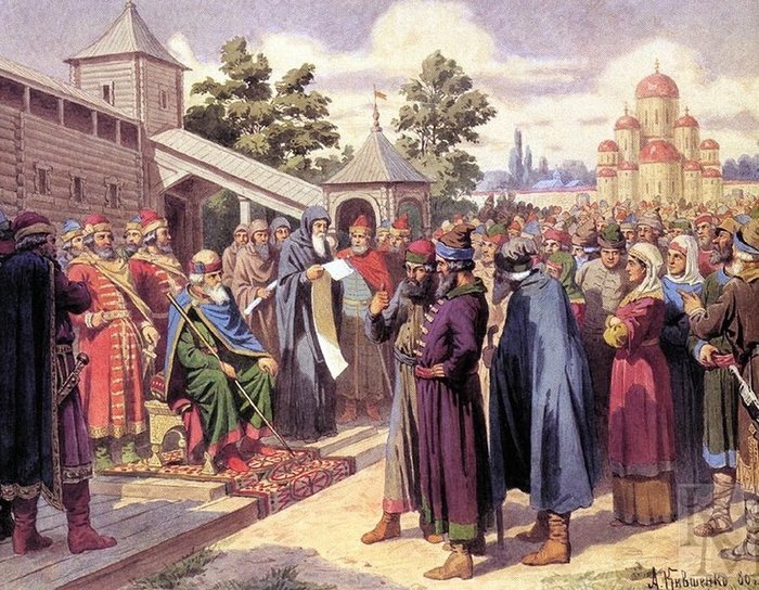 А. Д. Кившенко «Чтение народу Русской Правды в присутствии великого князя Ярослава», 1894 г. Центральный военно-морской музей имени императора Петра Великого.