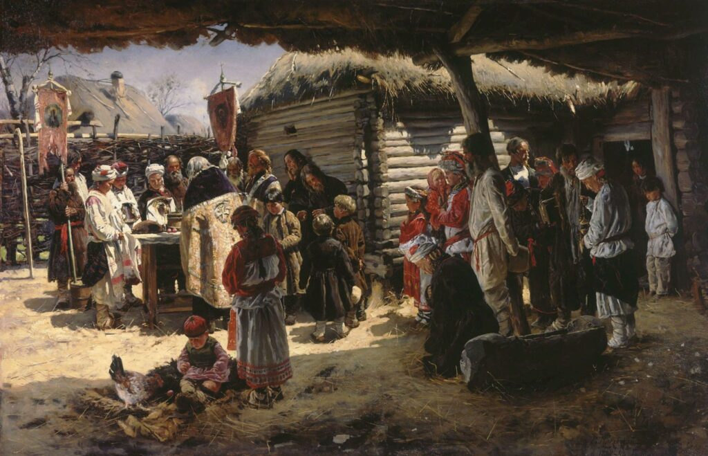 В. Е. Маковский «Молебен на Пасху», 1888 г., Серпуховской историко-художественный музей, Серпухов.