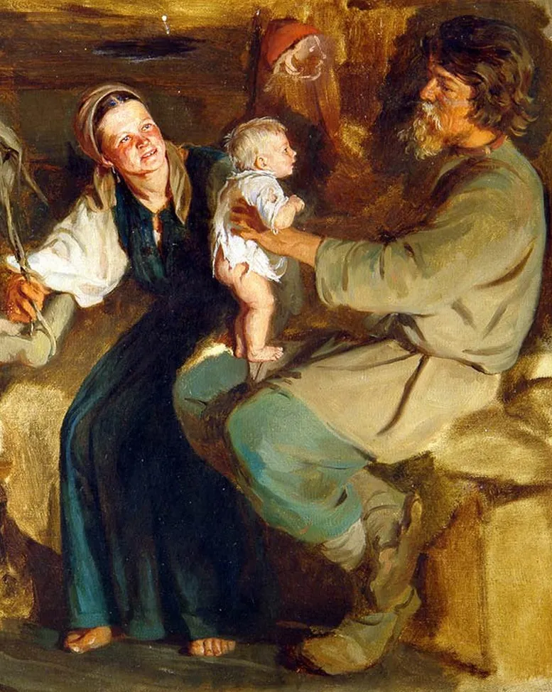 К. В. Лемох. «Родительская радость», 1910 г. Калужский музей изобразительных искусств, г. Калуга.