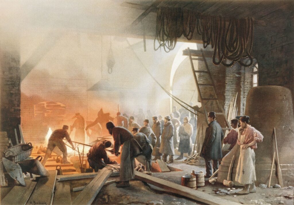 М. Виллие «Литье колоколов», конец 19 века, в частной коллекции.