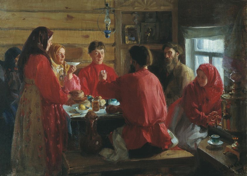 И.С. Куликов «Чаепитие в крестьянской избе», 1902 г. Псковский государственный объединенный историко-архитектурный и художественный музей-заповедник