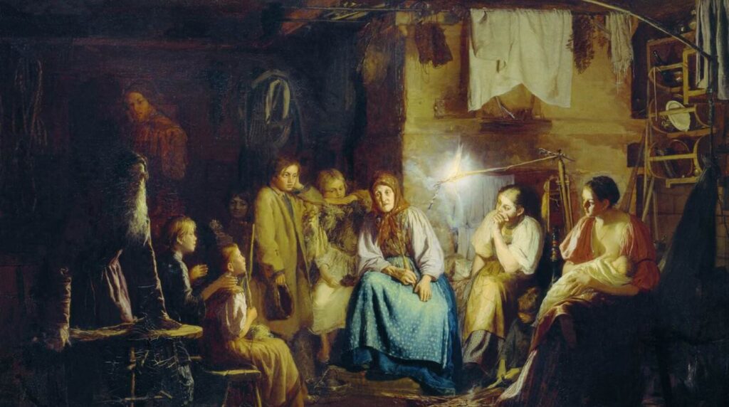 В. М. Максимов «Бабушкины сказки», 1867 г. Государственная Третьяковская галерея, Москва.