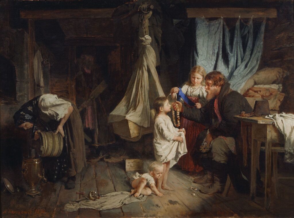 А. Корзухин. «Возвращение из города», 1870 г. Государственная Третьяковская галерея, г. Москва.