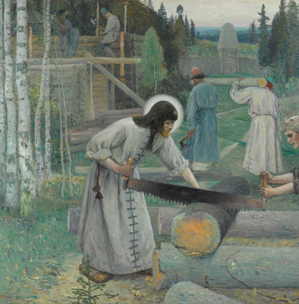 М. В. Нестеров «Труды преподобного Сергия», 1897 г. Государственная Третьяковская галерея, г. Москва.
