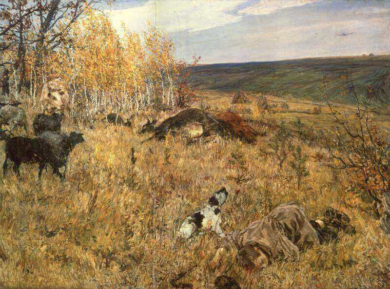 А. А. Пластов «Фашист пролетел», 1942 г. Государственная Третьяковская галерея, г. Москва.