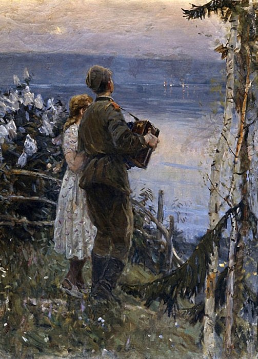 В.К. Дмитриевский «В родных местах (солдатская песня)», 1956 г. Государственная Третьяковская галерея, Москва.