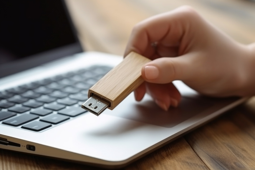 USB-флешка возле ноутбука