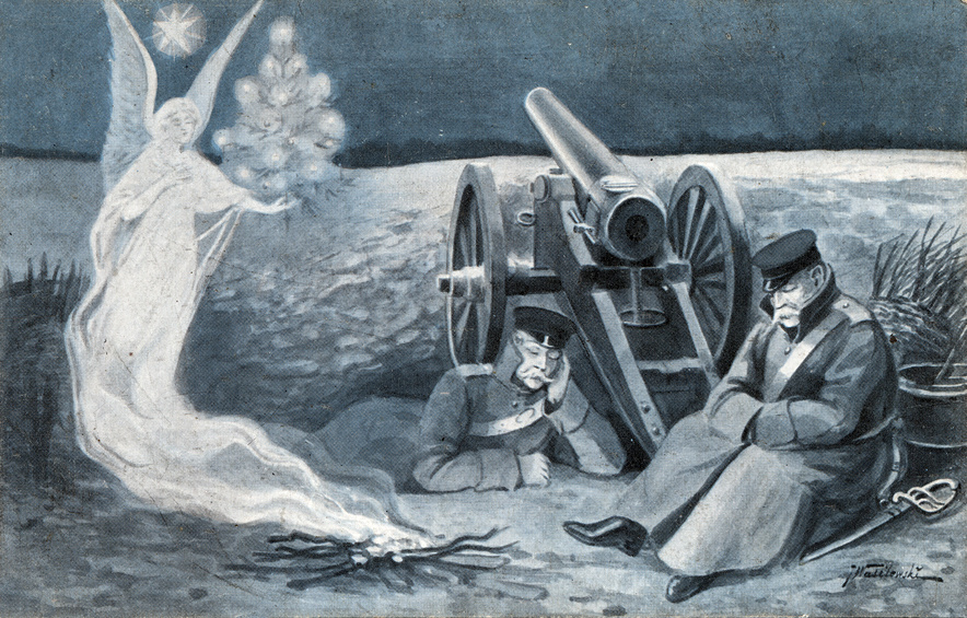 Ангел в окопах. Рождественская открытка времен Первой мировой войны. 1915 год