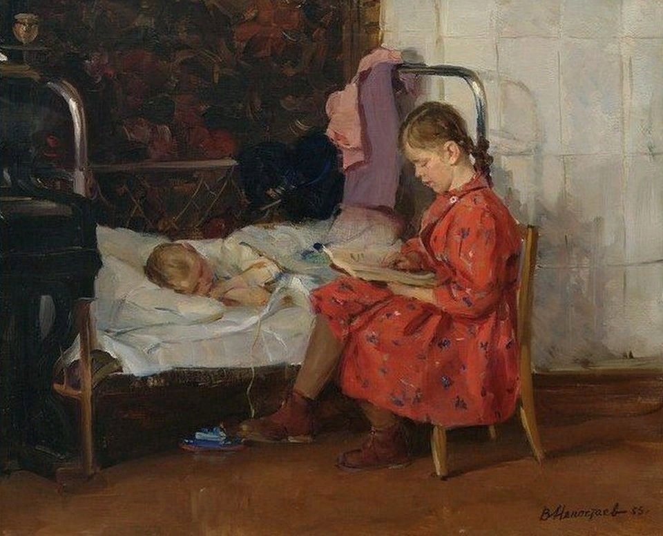 В.К. Непостаев «Любимые сказки» (Таня, почитай), 1955 г. Ярославский художественный музей.