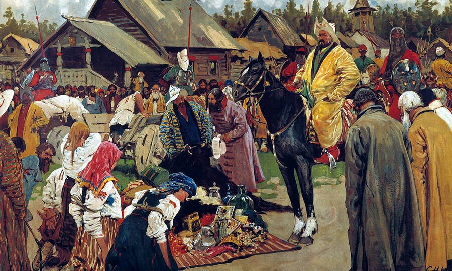 Баскаки. Художник С.В. Иванов, 1909 год, акварель. Музей истории и реконструкции Москвы