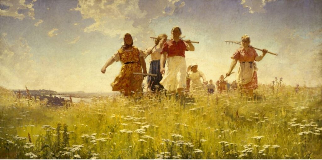 А.А. Мельников. «На мирных полях». 1950 г. Государственный Русский музей, Санкт-Петербург