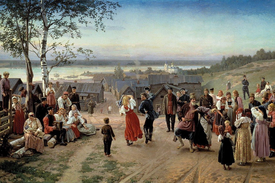 Н. Дмитриев-Оренбургский «Воскресенье в деревне», 1884 г. в частной коллекции.