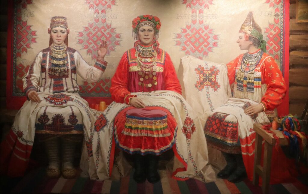 И. Сидельников «Мордовские вышивальщицы. Приданое», 1972 г. Мордовский республиканский музей изобразительных искусств им. С. Д. Эрьзи, Саранск.